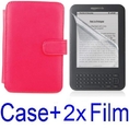 Neewer RED Protective Leather Case Cover For Kindle 3 eBook E-Reader + 2X Screen Protector (Kindle E book reader)