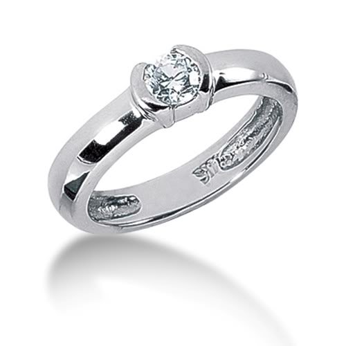 Round Diamond Solitaire Semi Bezel Set Palladium Engagement Ring (0.3ctw, F - G Color, SI2 Clarity) รูปที่ 1