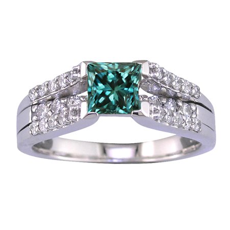 1.20 Ct White & Blue Diamond Engagement Ring 14k White Gold รูปที่ 1