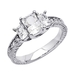 รูปย่อ 14K White Gold Emerald Three Stone CZ Cubic Zirconia Wedding Engagement Ring Band รูปที่1