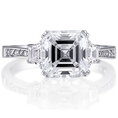 Sterling Silver Asscher Cubic Zirconia CZ 3-Stone Ring - Women's Engagement Wedding Ring