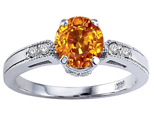 1.29 cttw Genuine Citrine and Diamond Engagement Ring - 14kt White or Yellow Gold รูปที่ 1