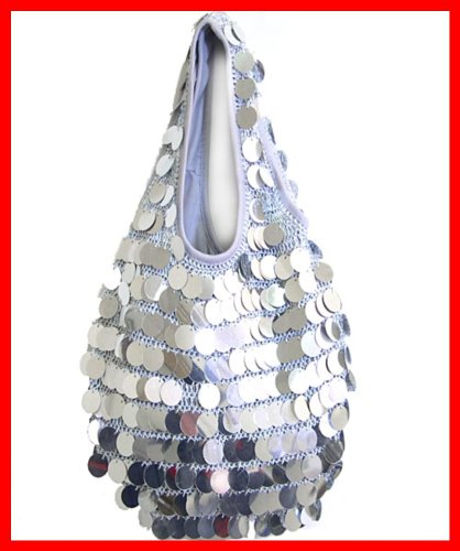 C STAR SILVER SEQUIN HOBO HANDBAG PURSE BAG รูปที่ 1