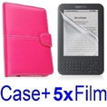 Neewer Leather Case Cover For Amazon Kindle 3 eBook Reader (MAGENTA) + 5x Clear Screen Protector (Kindle E book reader)