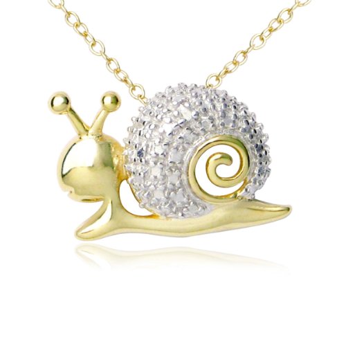 18k Yellow Gold Plated Sterling Silver Genuine Diamond Accent Snail Pendant, 18