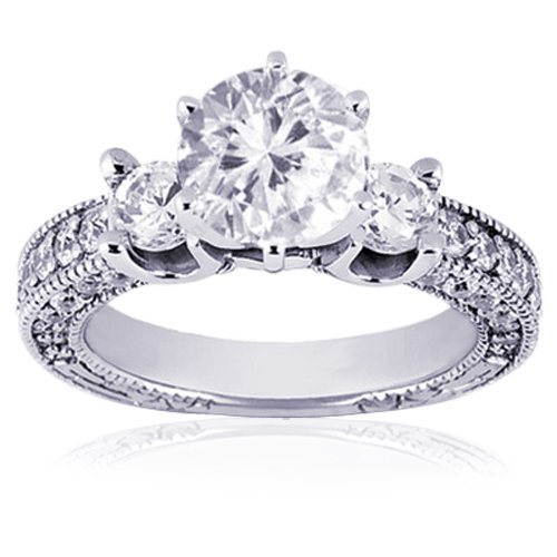 3 Ct Round 3 Stone Diamond Engagement Ring Vintage SI3 รูปที่ 1