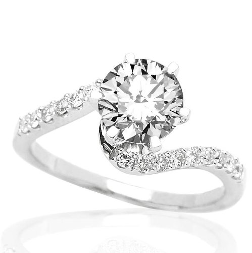 Prong-set Round Diamonds Engagement Ring (ring Only) with a 0.91 Carat E VS2 GIA Certified Center Stone and 0.27 Carats of Side Diamonds (1.18 Cttw) รูปที่ 1