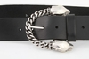 รูปย่อ Tobacco Road custom Black Italian Leather Belt Chained Panther Heads Buckle (leather belt ) รูปที่4