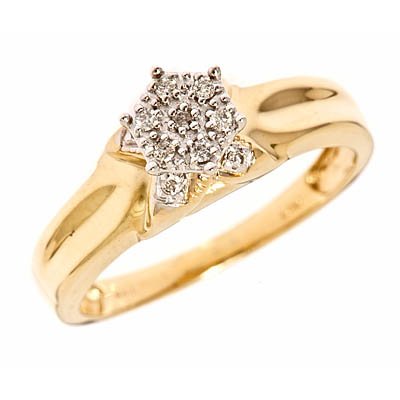 1/15 CT Round Cut Diamond Engagement Ring 14K Yellow Gold - Size 7 รูปที่ 1