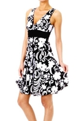 Black and White Floral Print Dress ( Casual Dress )