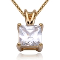 18k Yellow Gold Plated Sterling Silver Cubic Zirconia small Square solitaire Pendant, 18