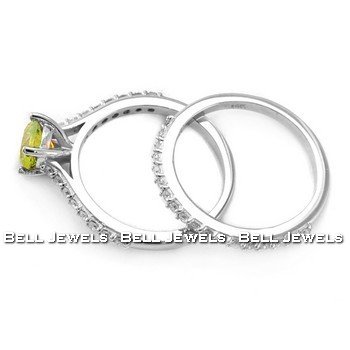Elegant VS2, 1.61ct Canary-Yellow Diamond Engagement Ring Set 14k White Gold รูปที่ 3
