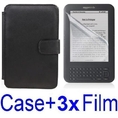 Neewer Black Protective Leather Case Cover For Amazon Kindle 3 eBook E-Reader + 3x SCREEN PROTECTOR (Kindle E book reader)