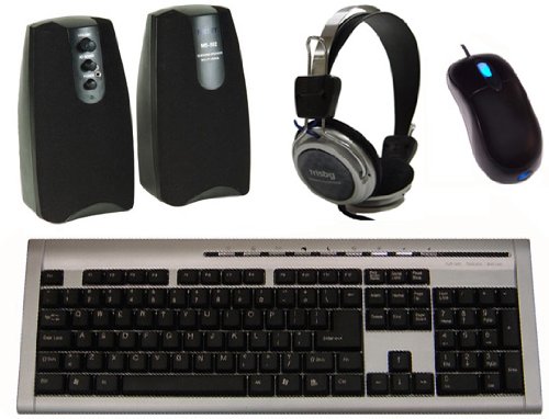 Deluxe COMPUTER SPEAKERS,MOUSE,KEYBOARD,HEADPHONE COMBO SET NIB ( Frisby Computer Speaker ) รูปที่ 1