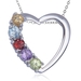 รูปย่อ Rhodium Plated Sterling Silver Multi-Gemstone Heart Pendant, 18" รูปที่1