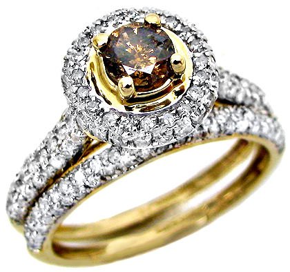 1.23ct Chocolate Brown Diamond Engagement Ring Wedding Band Set รูปที่ 1