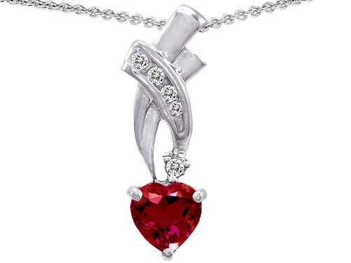 2.05 cttw 925 Sterling Silver 14K White Gold Plated Created Heart Shaped Ruby Pendant รูปที่ 1