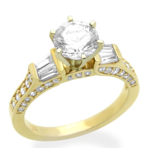 14K Yellow Gold Engagement Ring 1.3ctw CZ Cubic Zirconia Solitaire Ring รูปที่ 1