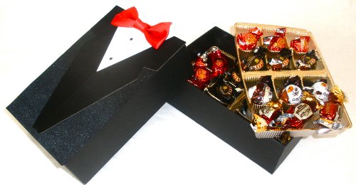 Deluxe Fancy Formal Men's Tuxedo Box Filled With Turin Gourmet Chocolates Assortment - Bailey's Irish Cream Ganache Flavored, Kahlua Coffee Liqueur Flavored, Grand Marnier Flavored & Malibu Rum Flavored ( Shopitivity LLC Chocolate Gifts ) รูปที่ 1