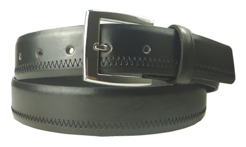 Side Zipper Stitch Leather Belt in Black or Brown  รูปที่ 1