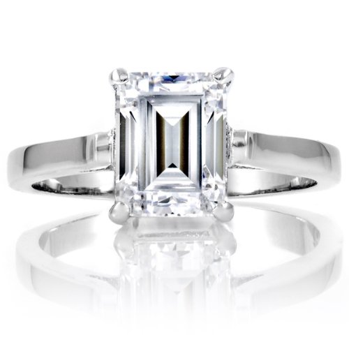 Sonia's Signity CZ Engagement Ring - Step Emerald Cut - 925 Sterling Silver, 2 Carat รูปที่ 1