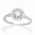 Halo Style Pave Set Round Diamond Engagement Ring with a 1.01 Carat E SI1 EGL USA Certified Center Stone and 0.4 Carats of Side Diamonds (1.41 Cttw)