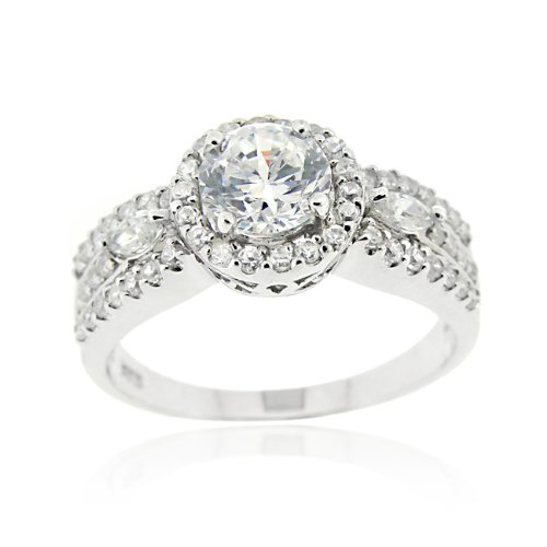 Sterling Silver CZ Bridal Engagement Ring รูปที่ 1