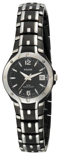 Pulsar Women's PXT595 Dress Sport Black Ion Silver-Tone Watch รูปที่ 1