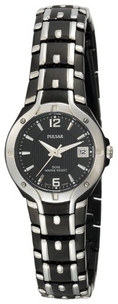 Pulsar Women's PXT595 Dress Sport Black Ion Silver-Tone Watch