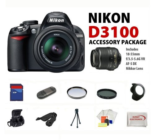 Review Nikon D3100 14.2Megapixel Digital SLR Camera with 18-55mm f/3.5-5.6 AF-S DX VR Nikkor Zoom Lens + PRO Shooter 32GB, Deluxe Carrying Case, Lens & Tripod Complete Accessories Package รูปที่ 1