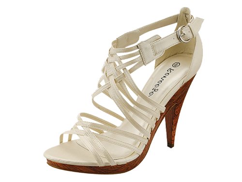 Reneeze MELODY-1 White Fabric Strappy Women High-Heels Dress Sandals-White ( Ankle Strap Sandal ) รูปที่ 1