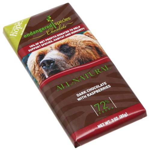 Endangered Species Grizzly, Dark Chocolate (72%) with Raspberries, 3-Ounce Bars (Pack of 12) ( Endangered Species Chocolate ) รูปที่ 1