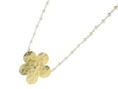 14K Gold Plated Pearl Necklace With Hammered Gold Flower with center CZ Pendant By Frank Ronay