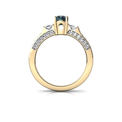 14K Yellow Gold Round Created Alexandrite Engagement Ring รูปที่ 3