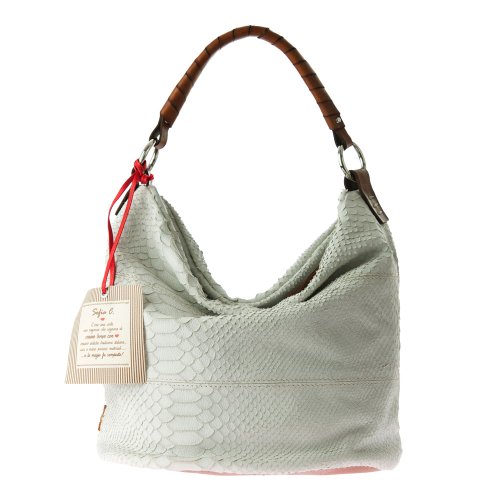Sofia C. Italian Designer Light Grey Reptile Embossed Leather Handbag รูปที่ 1