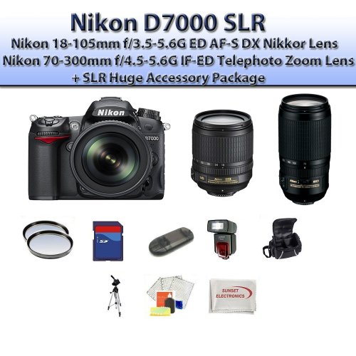 Review Nikon D7000 3.0-Inch LCD 16.2Megapixel DX-Format CMOS Digital SLR (BLACK) with Nikon 18-105mm f/3.5-5.6G ED AF-S DX Nikkor Autofocus Lens and NIKKOR 70-300mm f/4.5-5.6G III USM Telephoto Zoom Lens + SSE Best Value 16GB, Flash, Lens and Tripod Complete Accessory Package รูปที่ 1