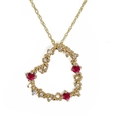 10k Yellow Gold Ruby & Diamond Heart Pendant (.11 cttw, I-J Color, I1 Clarity), 17