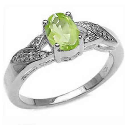 Natural 7x5MM Oval Cut 0.90 Ct Peridot Fashion Ring With Diamonds In Sterling Silver รูปที่ 1