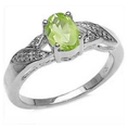 Natural 7x5MM Oval Cut 0.90 Ct Peridot Fashion Ring With Diamonds In Sterling Silver