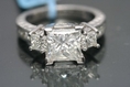 7.16 CT THREE STONE PRINCESS CUT DIAMOND ENGAGEMENT BRIDAL RING WITH ACCENTS F VS-2 14K GOLD