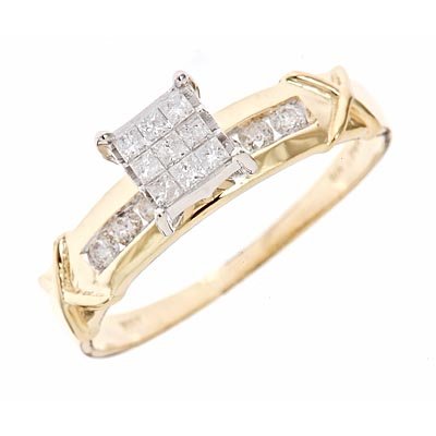 1/3 CT Round, Princess Cut Diamond Engagement Ring 14K Yellow Gold - Size 7 รูปที่ 1