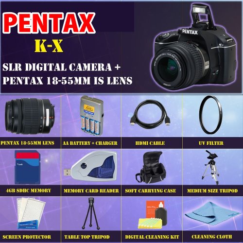 Review Pentax K-x Digital SLR (Black) with Pentax 18-55mm Lens + SSE Premium Starter Deluxe Carrying Case, Battery, Lens & Tripod Complete Accessories Package รูปที่ 1