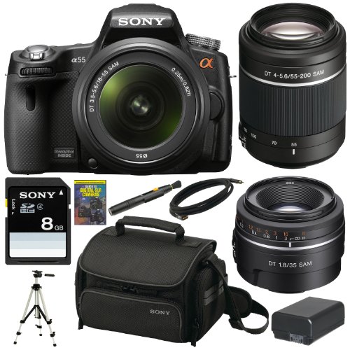 Review Sony Alpha SLT-A55V/L 16.2Megapixel DSLR with Translucent Mirror Technology and 3D Sweep Panorama and 18-55mm F3.5-5.6 Lens with Sony SAL552002 Telephoto Zoom Lens and SAL35F18 Wide Angle Lens + Accessory Kit รูปที่ 1