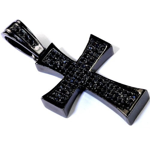 CZ Diamonds Blackout Micro Pave Black Plated Hip Hop Men's CZ Religious Cross Pendant รูปที่ 1