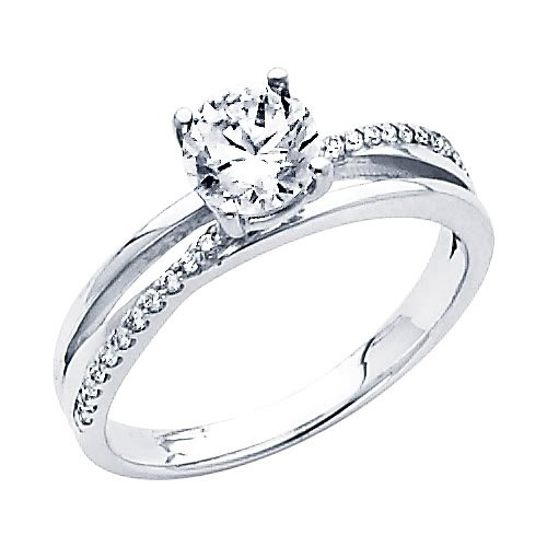 14K White Gold Diamond Wedding Engagement Ring Band with Side Stones (5/8 CTW., GH, SI) รูปที่ 1