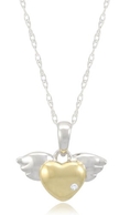 10k White Gold Heart with Wings Diamond Pendant (0.007 ct, I-J Color, I2-3 Clarity), 18