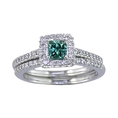 1 Ct White & Blue Diamond Engagement Ring Set 14k White Gold