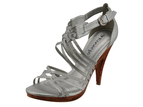 Reneeze MELODY-1 Silver Fabric Strappy Women High-Heels Dress Sandals-Silver ( Ankle Strap Sandal ) รูปที่ 1