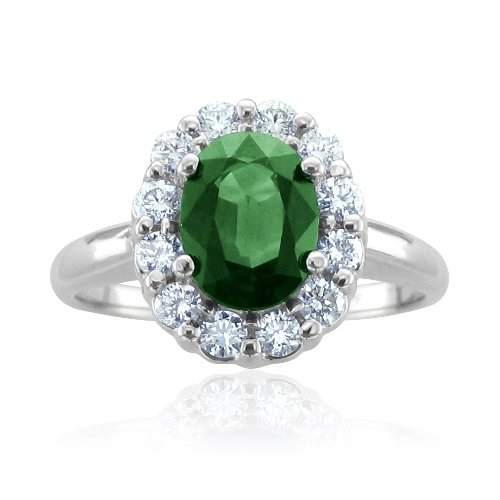 14k White Gold Bridal Natural Emerald and Diamond Engagement Ring (G, SI2, 1.25 cttw) Certificate of Authenticity รูปที่ 1