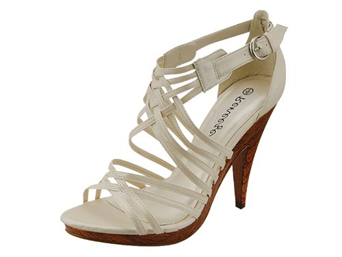 Reneeze MELODY-1 Beige Fabric Strappy Women High-Heels Dress Sandals-Beige ( Ankle Strap Sandal ) รูปที่ 1